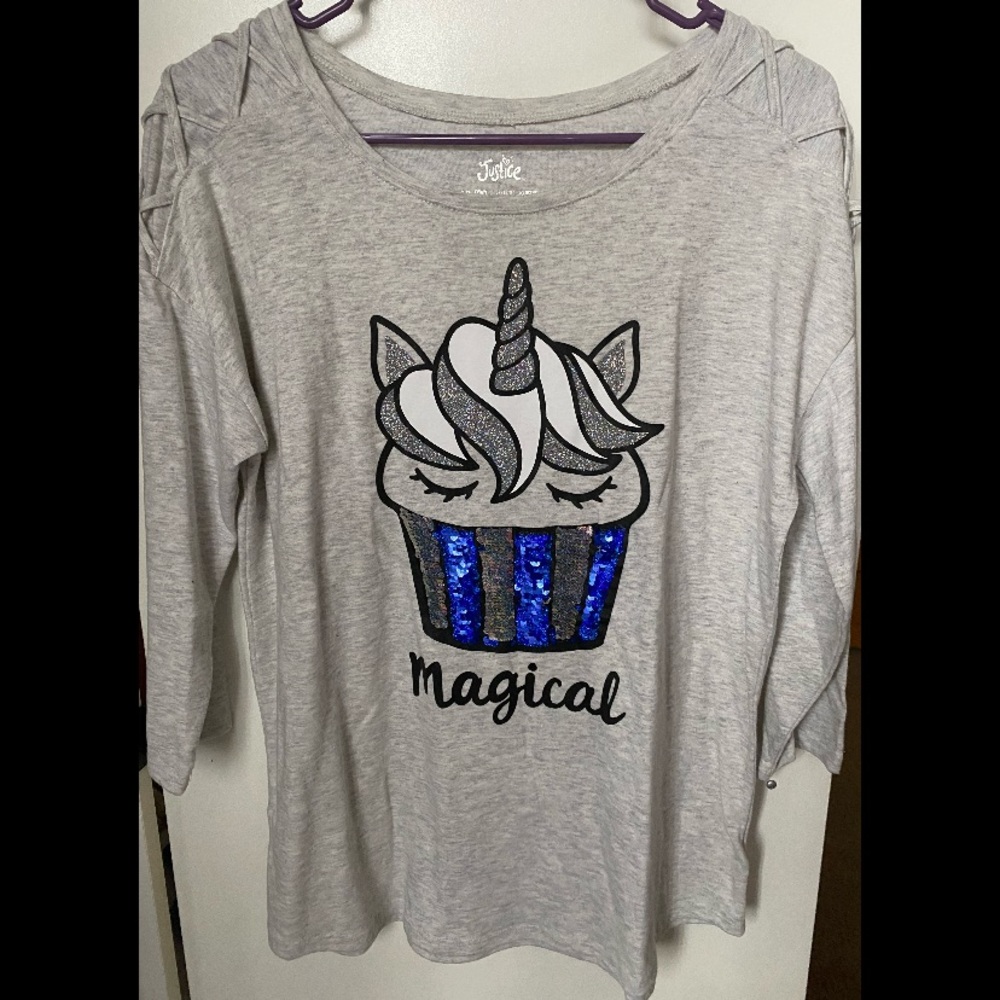 Justice Plus Magical Unicorn Sequins 3/4 sleeve Top Size 18/20 Worn Once/EUC